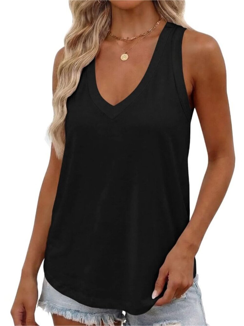 Deep V Neck Summer Tank Top Loose Flowy